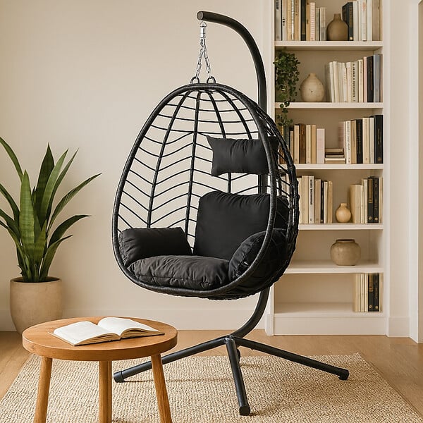CONCEPT USINE - Fauteuil suspendu en résine effet rotin noir LIMA $ - large