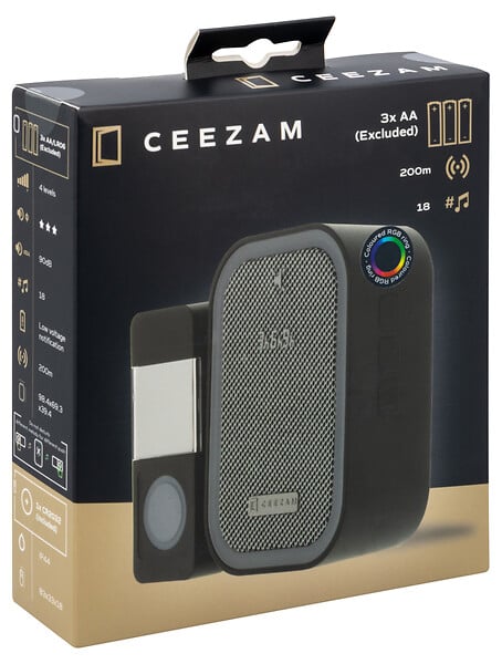 CEEZAM - Sonnette sans fil – volume 4 niveaux, mode silencieux 3 à 9h, 18 mélodies, bouton étanche, anthracite, portée jusqu'à 200m-CEEZAM - large