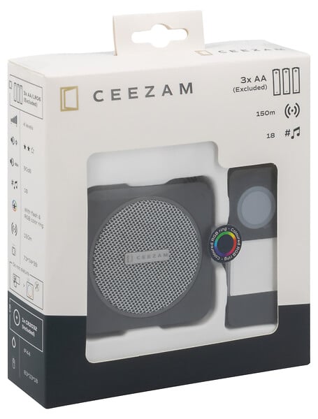 CEEZAM - Sonnette sans fil – volume 4 niveaux, mode silencieux 3 à 12 h, 18 mélodies, bouton étanche, anthracite, portée jusqu'à 150m-CEEZAM - large