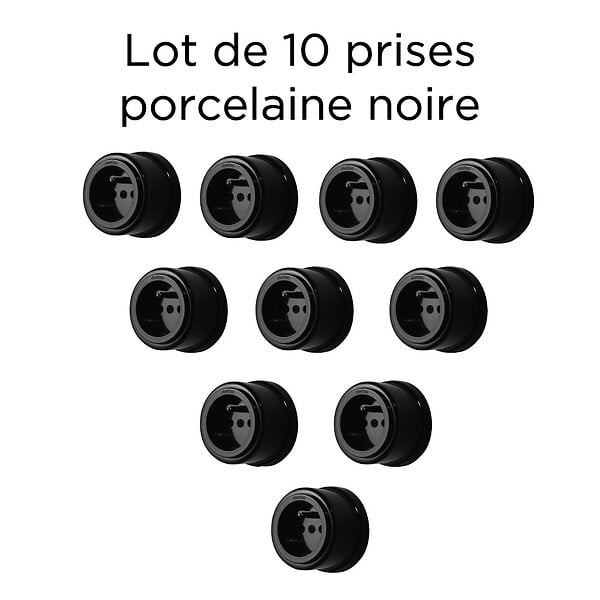FONTINI - Lot de 10 prises Garby – Porcelaine noire – Installation encastrée - large