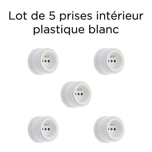 FONTINI - Lot de 5 Prises Garby – Prises Murales Intérieures Plastique Blanc – 16A / 250V – Pose en Saillie – Fabrication Européenne-FONTINI - large