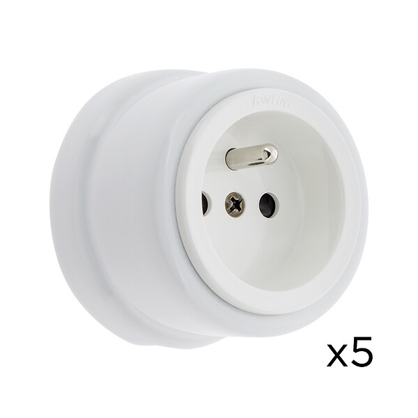 FONTINI - Lot de 5 Prises Garby – Prises Murales Intérieures Plastique Blanc – 16A / 250V – Pose en Saillie – Fabrication Européenne-FONTINI - large