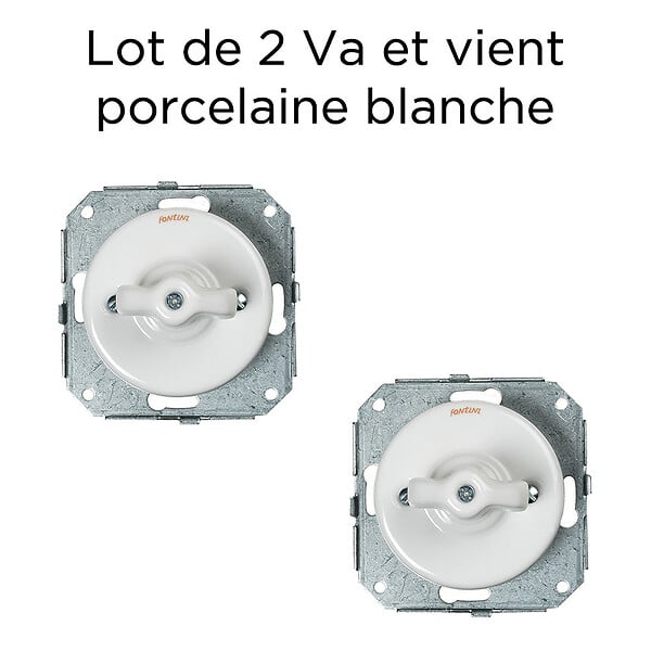 FONTINI - Lot de 2 Interrupteurs Va-et-Vient Garby Colonial – Porcelaine Blanche - large