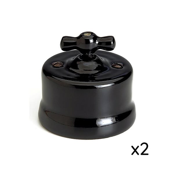 FONTINI - Lot de 2 Interrupteurs Va-et-Vient Garby – Porcelaine Noire - large