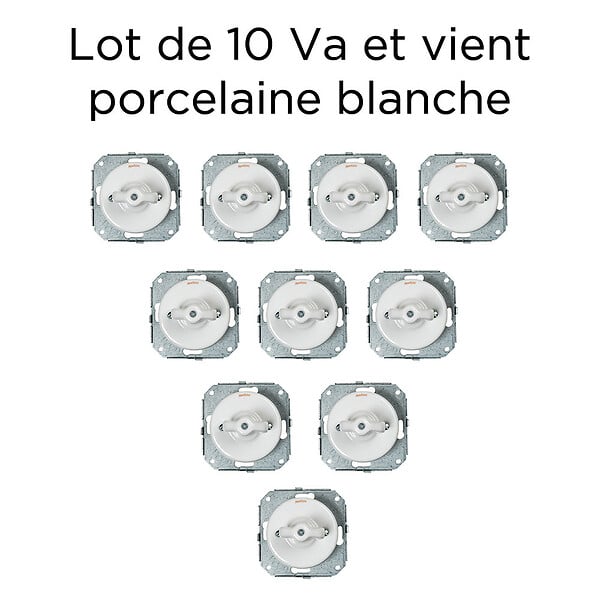 FONTINI - Lot de 10 Interrupteurs Va-et-Vient Garby Colonial – Porcelaine Blanche - large