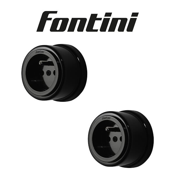 FONTINI - Lot de 2 prises Garby – Porcelaine noire – Installation encastrée - large