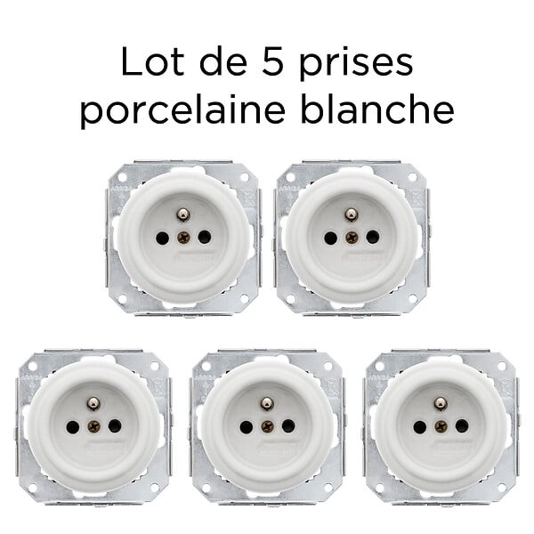 FONTINI - Lot de 5 prises Garby Colonial – Porcelaine blanche – Installation encastrée-FONTINI - large
