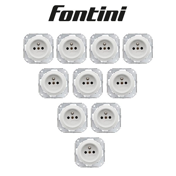 FONTINI - Lot de 10 prises Garby Colonial – Porcelaine blanche – Installation encastrée - large