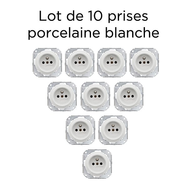 FONTINI - Lot de 10 prises Garby Colonial – Porcelaine blanche – Installation encastrée - large