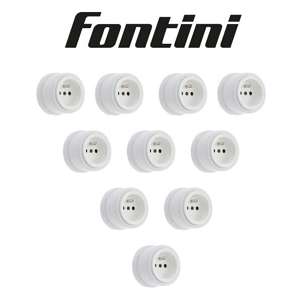 FONTINI - Lot de 10 Prises Garby – Prises Murales Intérieures Plastique Blanc – 16A / 250V – Pose en Saillie – Fabrication Européenne-FONTINI - large