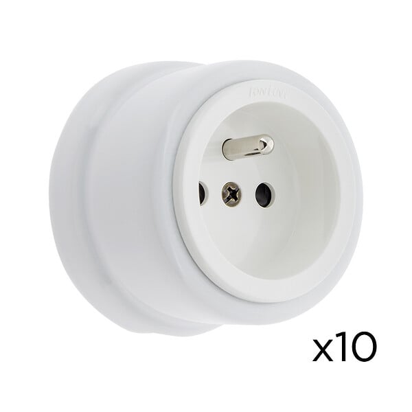 FONTINI - Lot de 10 Prises Garby – Prises Murales Intérieures Plastique Blanc – 16A / 250V – Pose en Saillie – Fabrication Européenne-FONTINI - large