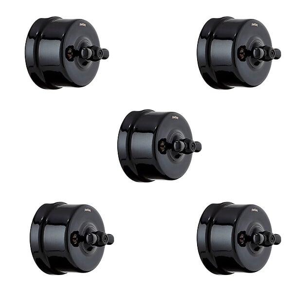 FONTINI - Lot de 5 Interrupteurs Va-et-Vient Garby – Porcelaine Noire - large