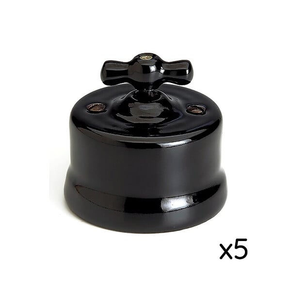 FONTINI - Lot de 5 Interrupteurs Va-et-Vient Garby – Porcelaine Noire - large