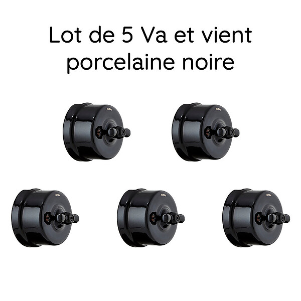 FONTINI - Lot de 5 Interrupteurs Va-et-Vient Garby – Porcelaine Noire - large