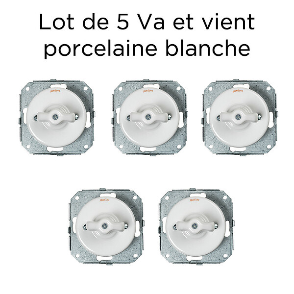 FONTINI - Lot de 5 Interrupteurs Va-et-Vient Garby Colonial – Porcelaine Blanche - large