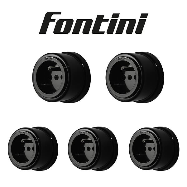FONTINI - Lot de 5 prises Garby – Porcelaine noire – Installation encastrée - large