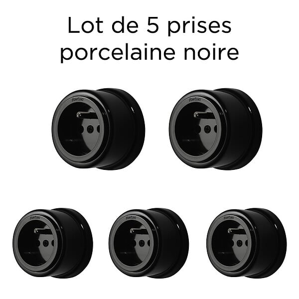 FONTINI - Lot de 5 prises Garby – Porcelaine noire – Installation encastrée - large