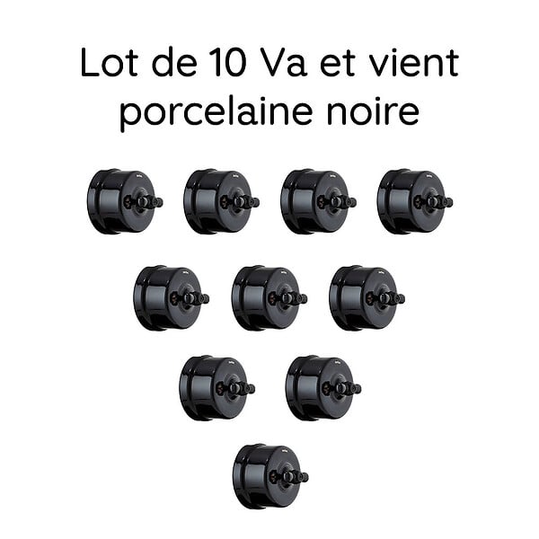 FONTINI - Lot de 10 Interrupteurs Va-et-Vient Garby – Porcelaine Noire - large