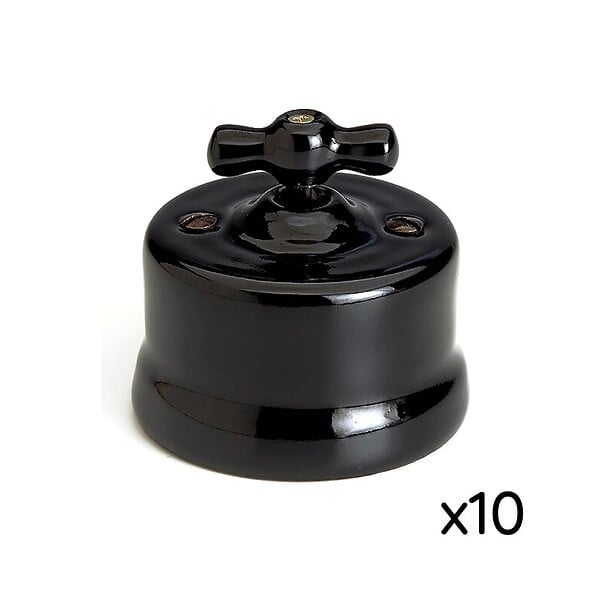 FONTINI - Lot de 10 Interrupteurs Va-et-Vient Garby – Porcelaine Noire - large