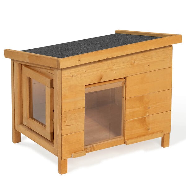 ID MARKET - Maison pour chat niche en bois avec porte basculante à lamelles - large