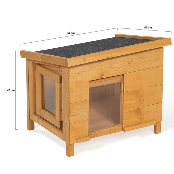 ID MARKET - Maison pour chat niche en bois avec porte basculante à lamelles - large