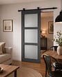 GD MENUISERIES - Porte Coulissante Blakeria Vitrée Gris Anthr H204 x L93 cm, Rail roulettes - vignette