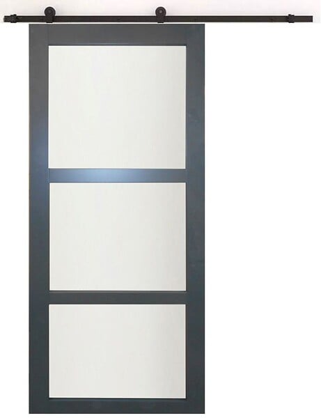 GD MENUISERIES - Porte Coulissante Blakeria Vitrée Gris Anthr H204 x L93 cm, Rail roulettes - large
