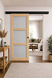 GD MENUISERIES - Porte Coulissante Ayous 3 Panneaux Gris Clair H204 x L73 cm, Rail alu Bandeau noir, coquilles - vignette