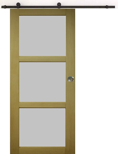 GD MENUISERIES - Porte Coulissante Ayous 3 Panneaux Gris Clair H204 x L83 cm, Rail Roulettes, Coquilles - large