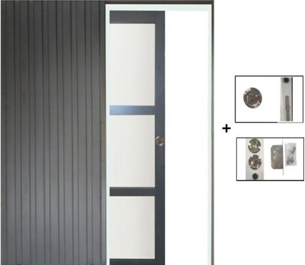 GD MENUISERIES - Porte Coulissante Blakeria Vitrée Gris Anthr H204 x L83 cm, Galandage - large