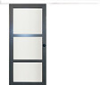 GD MENUISERIES - Porte Coulissante Blakeria Vitrée Gris Anthr H204 x L83 cm, Rail Alu Bandeau Blanc, Coquilles Noir - vignette