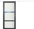 GD MENUISERIES - Porte Coulissante Blakeria Vitrée Gris Anthr H204 x L93 cm, Rail Alu Bandeau Blanc, Coquilles - vignette