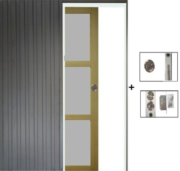 GD MENUISERIES - Porte Coulissante Ayous 3 Panneaux Gris Clair H204 x L73 cm, Galandage - large