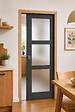 GD MENUISERIES - Porte Coulissante Blakeria Vitrée Gris Anthr H204 x L73 cm, Galandage, kit de finition - vignette