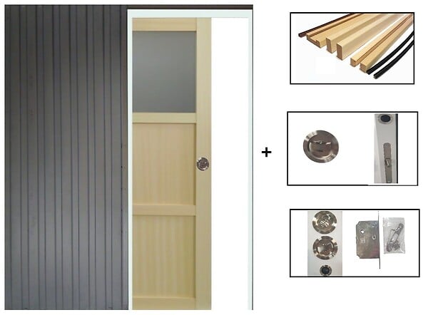 GD MENUISERIES - Porte Coulissante Ayous 2 Panneaux, 1 Vitrage H204 x L73 cm, Galandage, kit finition - large