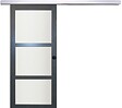 GD MENUISERIES - Porte Coulissante Blakeria Gris Anthr Vitrée H204 x L73 cm, Rail Alu, coquilles Noir - vignette