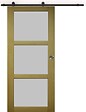 GD MENUISERIES - Porte Coulissante Ayous 3 Panneaux Gris Clair H204 x L73 cm, Rail Roulettes, Coquilles - vignette