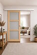 GD MENUISERIES - Porte Coulissante Ayous 3 Panneaux Gris Clair H204 x L83 cm, Rail alu Bandeau Blanc, Coquilles - vignette
