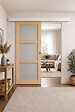 GD MENUISERIES - Porte Coulissante Ayous 3 Panneaux Gris Clair H204 x L73 cm, Rail alu Bandeau Blanc, Coquilles - vignette