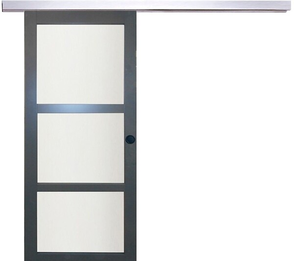 GD MENUISERIES - Porte Coulissante Blakeria Gris Anthr Vitrée H204 x L83 cm, Rail Alu, coquilles Noir - large