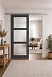 GD MENUISERIES - Porte Coulissante Blakeria Gris Anthr Vitrée H204 x L93 cm, Rail Alu - vignette