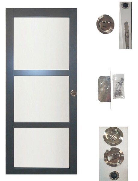 GD MENUISERIES - Porte Coulissante Blakeria Gris Anthr Vitrée H204 x L73 cm, serrure condamnation - large