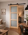GD MENUISERIES - Porte Coulissante Ayous 3 Panneaux Gris Clair H204 x L73 cm, Rail roulettes - vignette