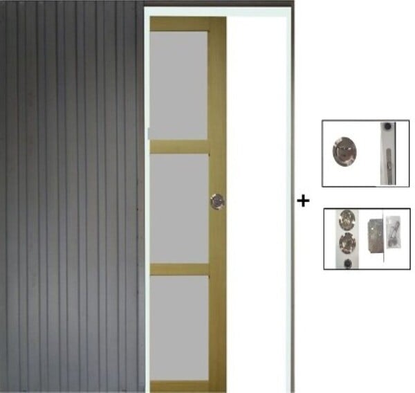 GD MENUISERIES - Porte Coulissante Ayous 3 Panneaux Gris Clair H204 x L83 cm,Galandage - large