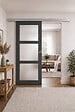 GD MENUISERIES - Porte Coulissante Blakeria Gris Anthr Vitrée H204 x L93 cm, Rail Alu, Coquilles - vignette