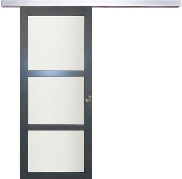 GD MENUISERIES - Porte Coulissante Blakeria Gris Anthr Vitrée H204 x L93 cm, Rail Alu, Coquilles - large