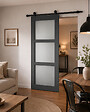 GD MENUISERIES - Porte Coulissante Blakeria Gris Anthr Vitrée H204 x L73 cm, Rail roulettes - vignette