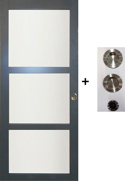 GD MENUISERIES - Porte Coulissante Blakeria Gris Anthr Vitrée H204 x L83 cm, coquilles, tire doigt - large