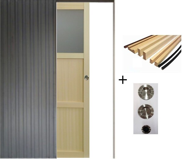 GD MENUISERIES - Porte Coulissante Ayous 2 Panneaux, 1 Vitrage H204 x L83 cm, Galandage, kit finition (coquille et tire doigt) - large