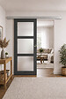 GD MENUISERIES - Porte Coulissante Blakeria Gris Anthr Vitrée H204 x L83 cm, Rail Alu, coquilles - vignette